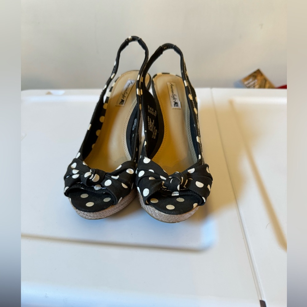 Polka Dot Strappy Wedge Heels